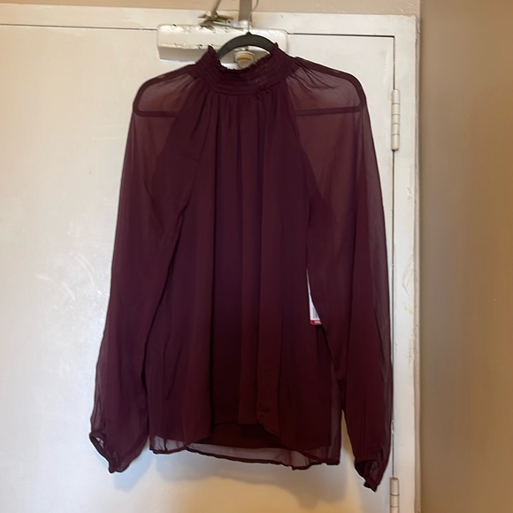 Joie Tops - NWT Joie Burgundy Plum Long Sleeve Blouse Sheer Sleeves $278